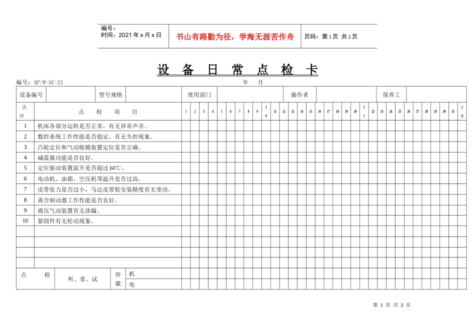 设备日常点检卡_第1页