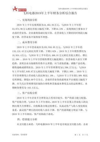 飞科电器2019年上半年财务分析结论报告