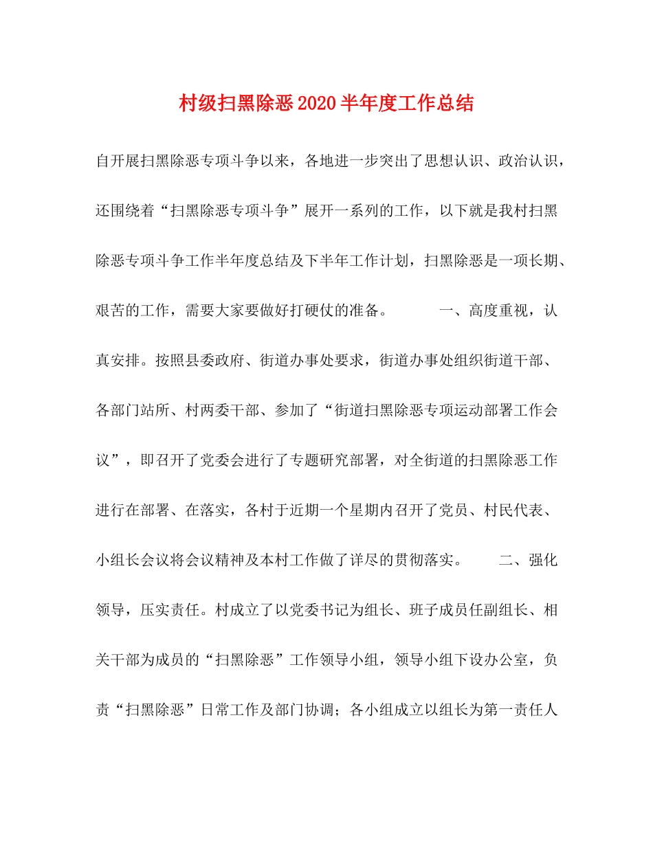 村级扫黑除恶半年度工作总结_第1页