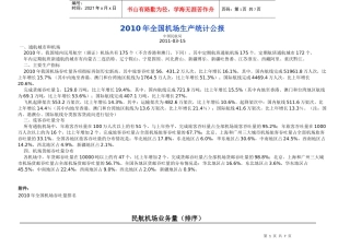 XXXX年全国机场生产统计排名