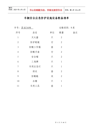 车辆安全应急防护清单