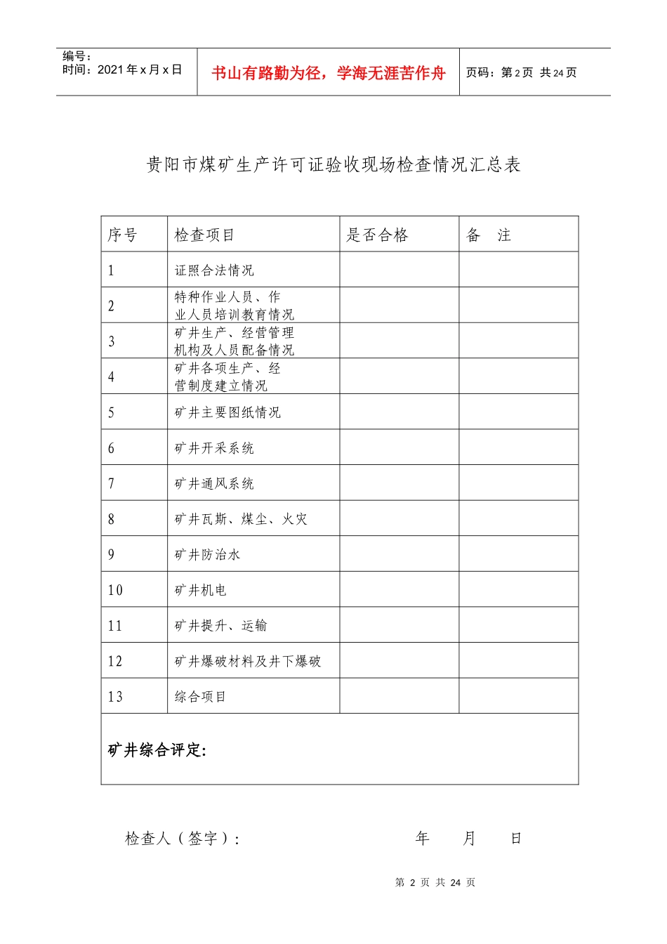 贵州省xx煤矿《煤炭生产许可证》年检（现场复核）检查表[试行_第2页
