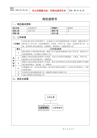 仓库制单员岗位说明书