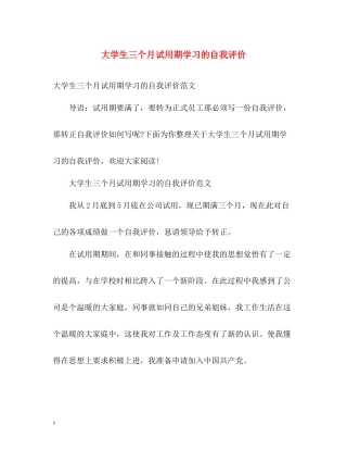 大学生三个月试用期学习的自我评价