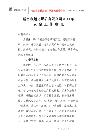 XXXX年安全工作意见