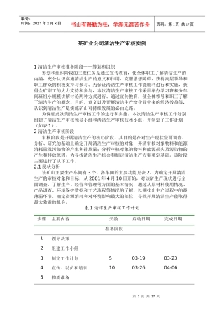 某矿业公司清洁生产审核实例