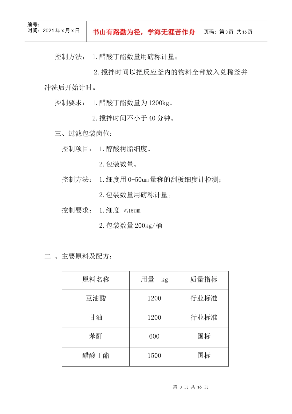 特种醇酸、树脂工艺技术操作规程_第3页