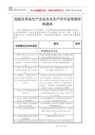 危险化学品生产企业安全生产许可证受理材料清单