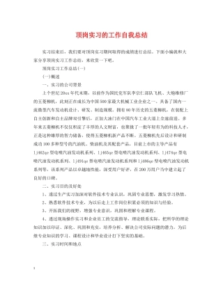 顶岗实习的工作自我总结