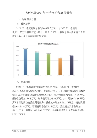 飞科电器2021年一季度经营成果报告