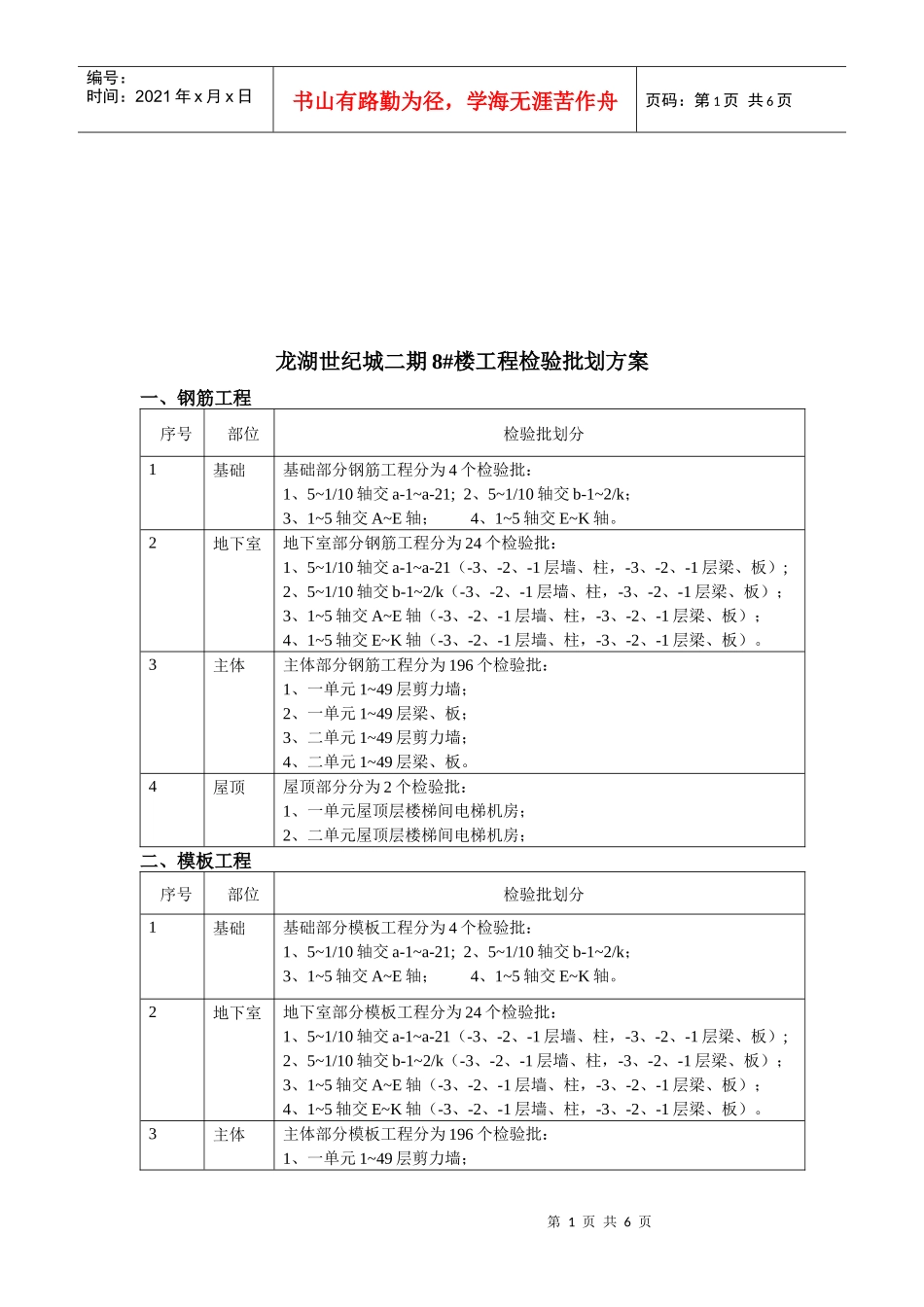建筑工程检验批划方案_第1页