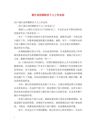 银行试用期职员个人工作总结 