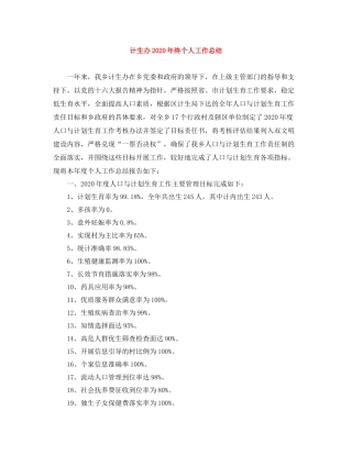 计生办年终个人工作总结