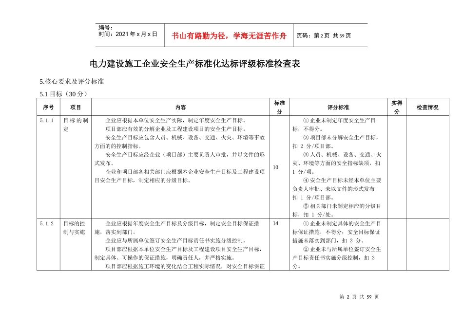 电力建设施工企业安全生产标准化规范及达标评级标准检查表_第2页