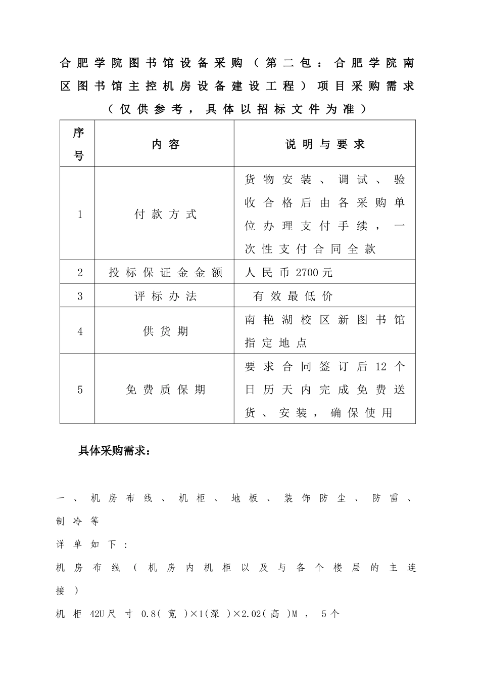 合肥学院图书馆设备采购(第二包：合肥学院南区图书馆主控机房设备__第1页