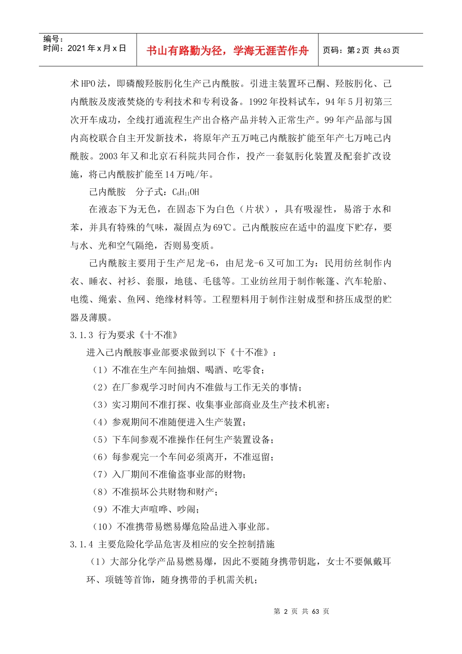 己内酰胺合成工艺(实习报告)_第3页