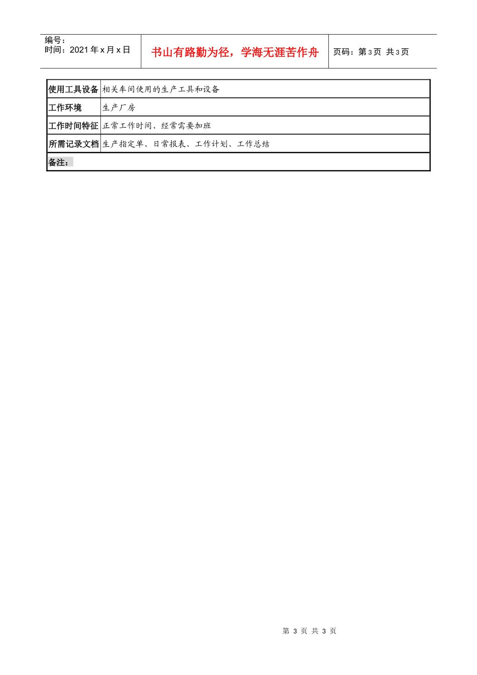 制鞋企业生产管理部车间主任岗位说明书._第3页