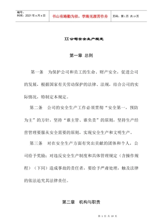 XX公司安全生产规定