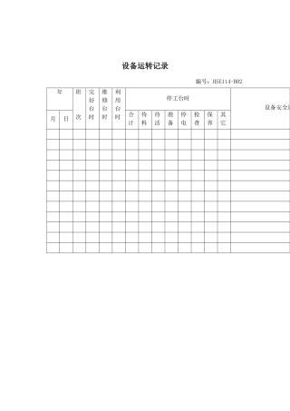 生产记录表格设备运转记录
