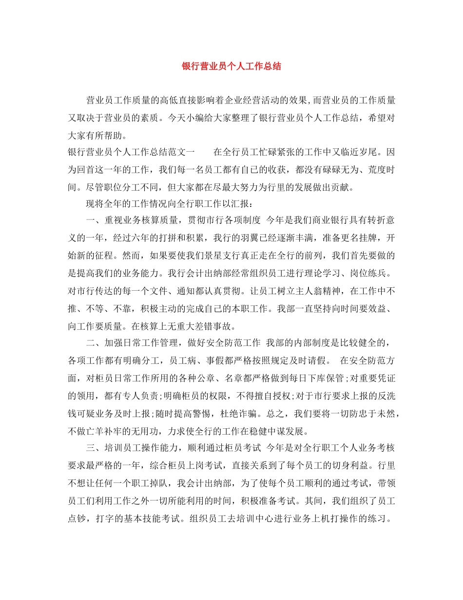 银行营业员个人工作总结 _第1页
