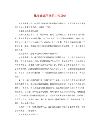 比亚迪试用期的工作总结