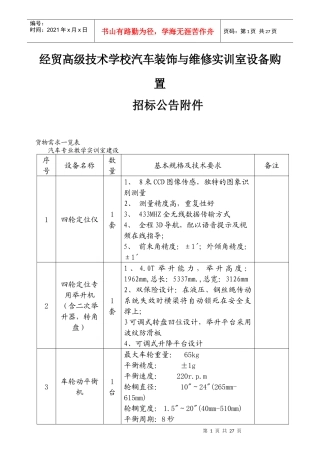 经贸高级技术学校汽车装饰与维修实训室设备购置