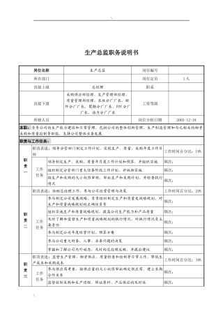 湖北新丰化纤公司生产总监职务说明书