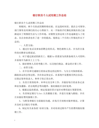 银行职员个人试用期工作总结 