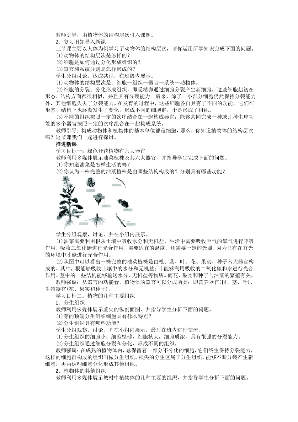 初中生物植物体的结构层次教学设计_第2页