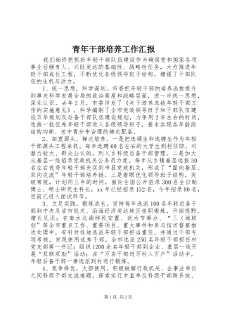 青年干部培养工作汇报