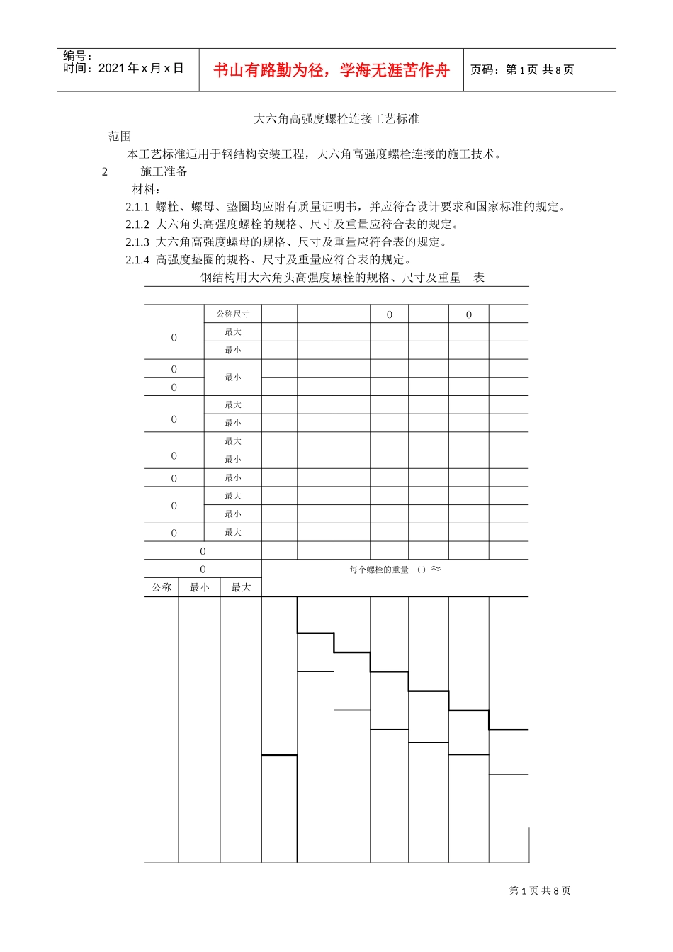 大六角高强度螺栓连接工艺标准(DOC8页)_第1页