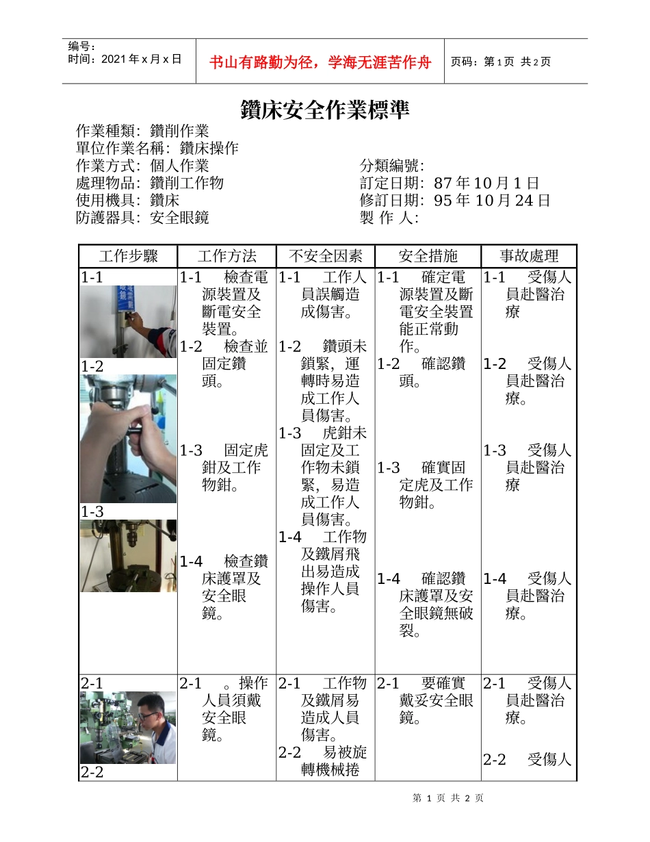 钻床安全作业标准_第1页