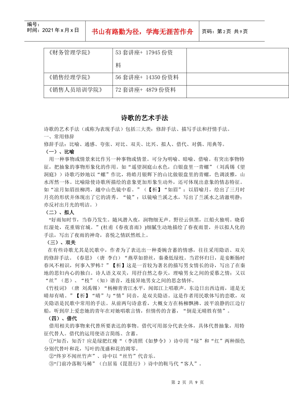 浅谈诗歌的艺术手法_第2页