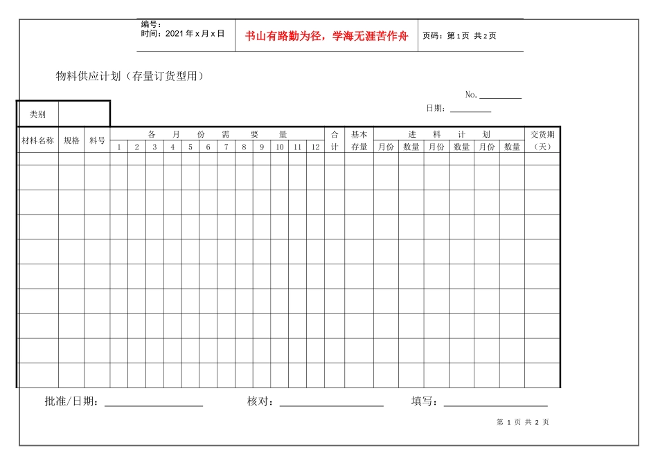 物料供应计划（存量订货型用）_第1页
