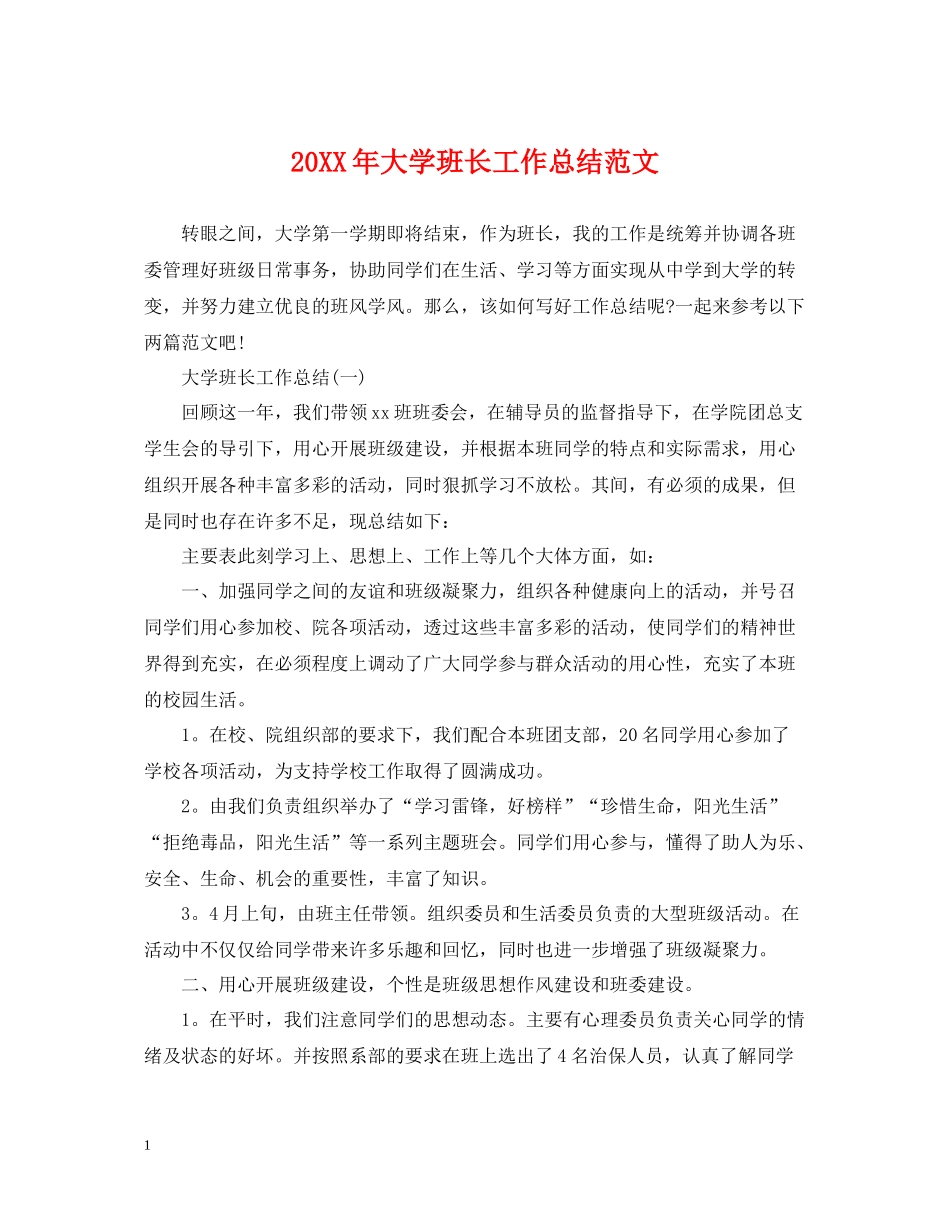 大学班长工作总结范文_第1页