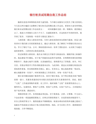 银行柜员试用期自我工作总结 