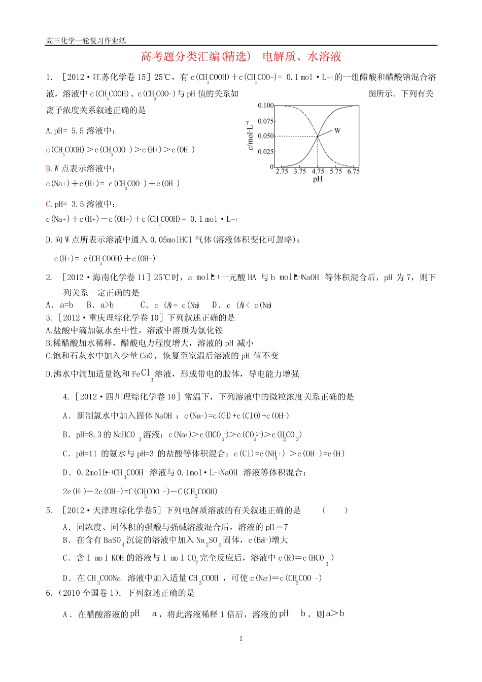 高考试题汇编盐类的水解(有答案)_第1页
