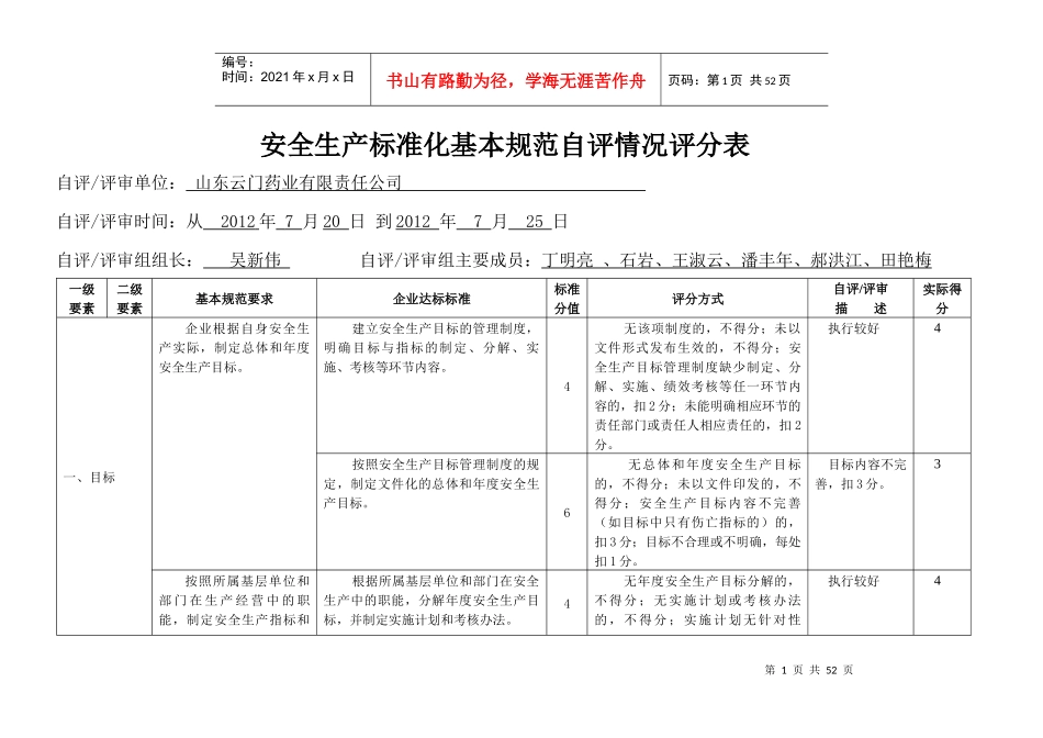 4安全生产标准化自评情况评分表_第1页