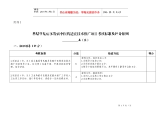 基层常见病多发病中医药适宜技术推广项目考核标准及评分细则