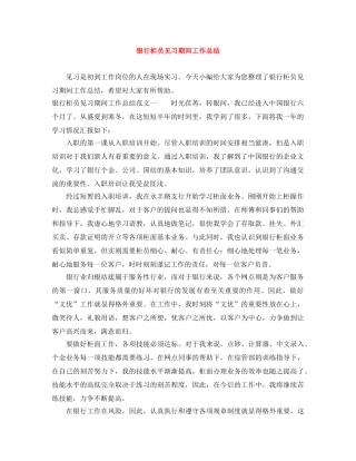 银行柜员见习期间工作总结 