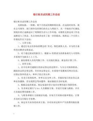 银行柜员试用期工作总结 