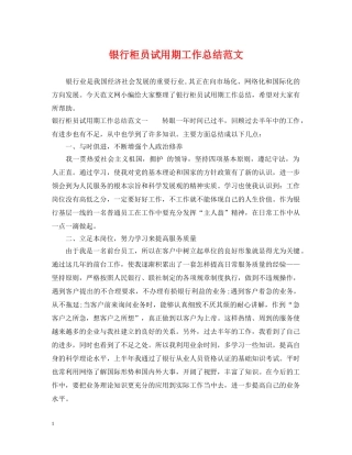 银行柜员试用期工作总结范文 