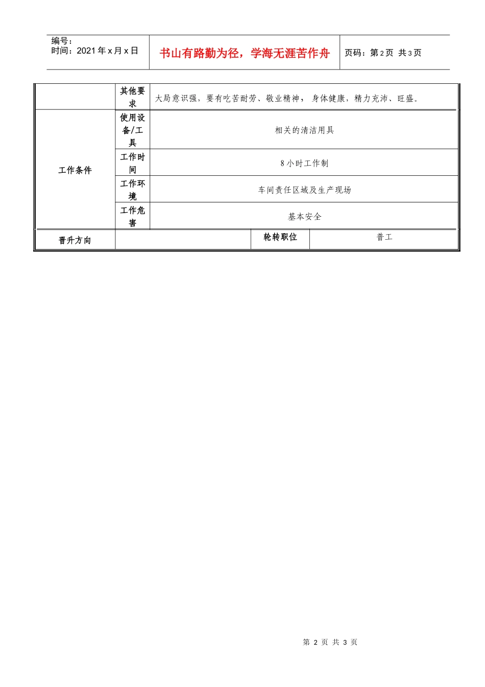 车间清洁工职位说明书_第2页