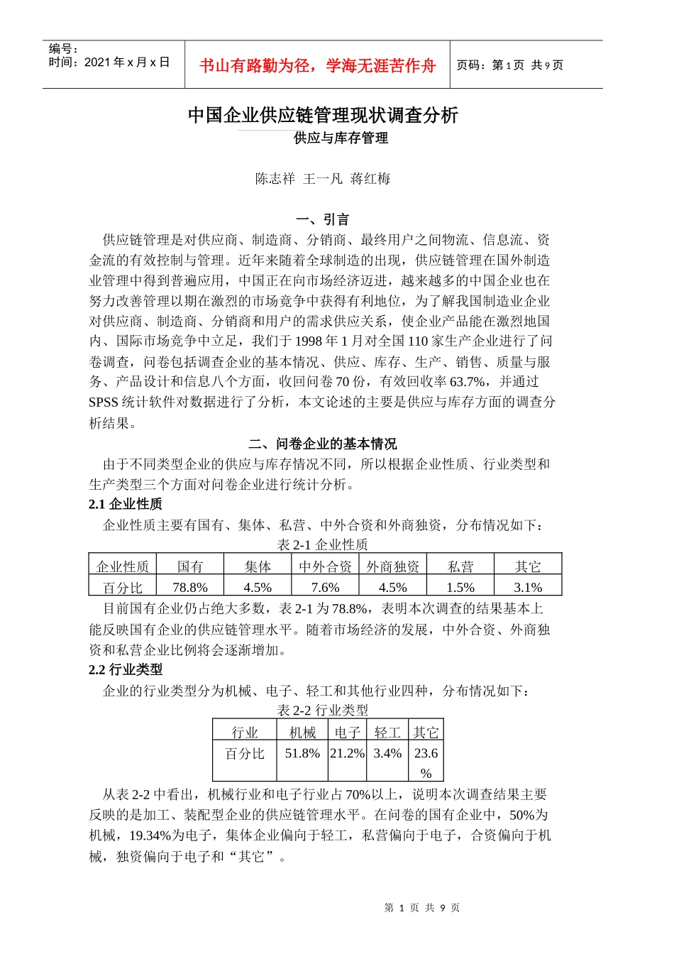 中国企业供应链管理现状调查分析供应与库存管理_第1页