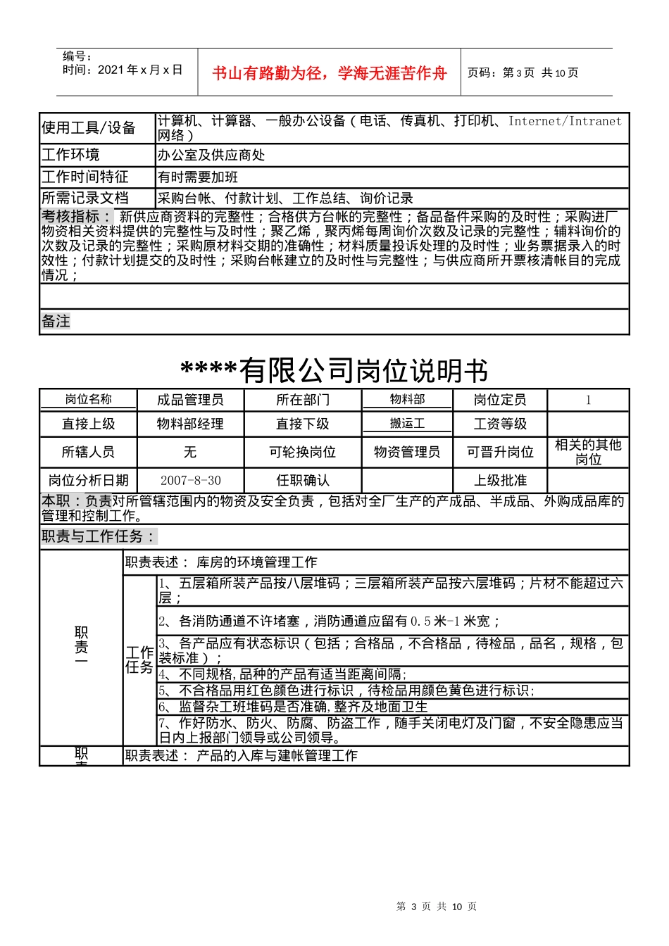 某制造企业物料部岗位说明书_第3页
