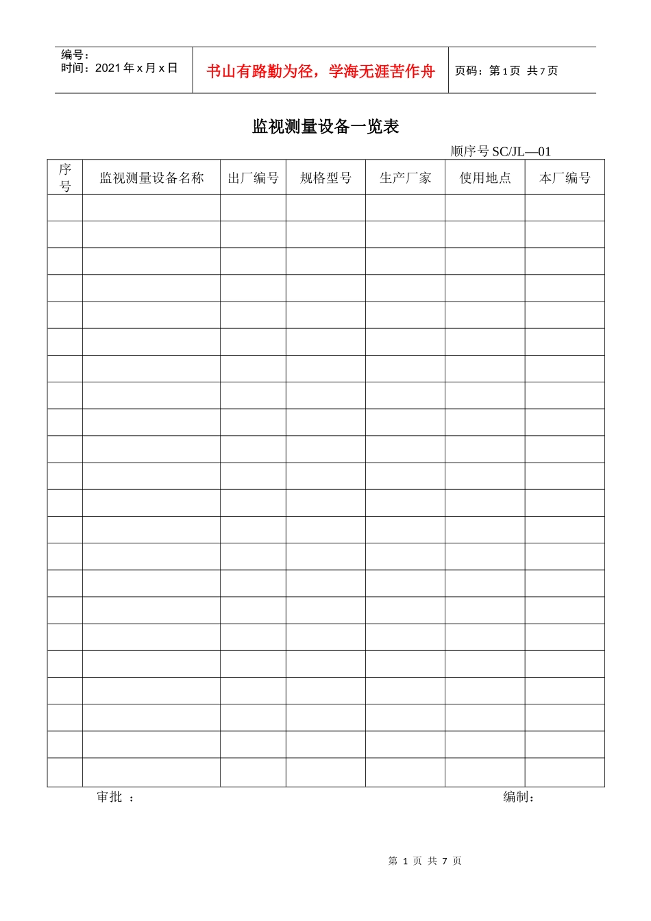 检测设备一览表、内部检定记录_第1页