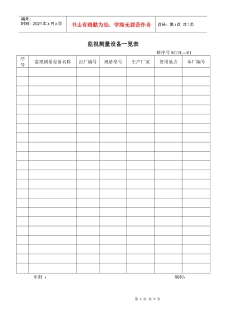 检测设备一览表、内部检定记录