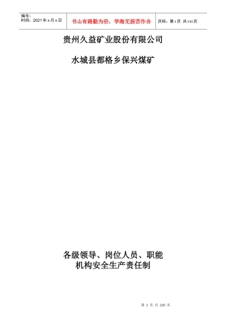 各级领导岗位人员职能机构安全生产责任制(新)