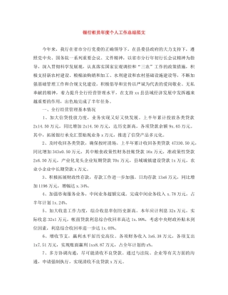 银行柜员年度个人工作总结范文 
