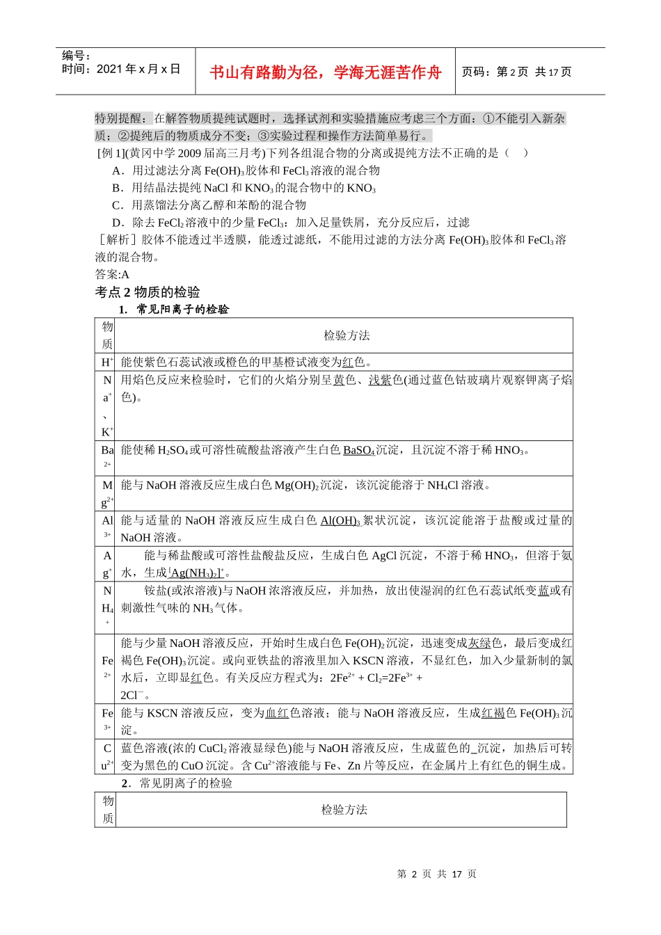 物质的分离、提纯与检验巩固练习_第2页